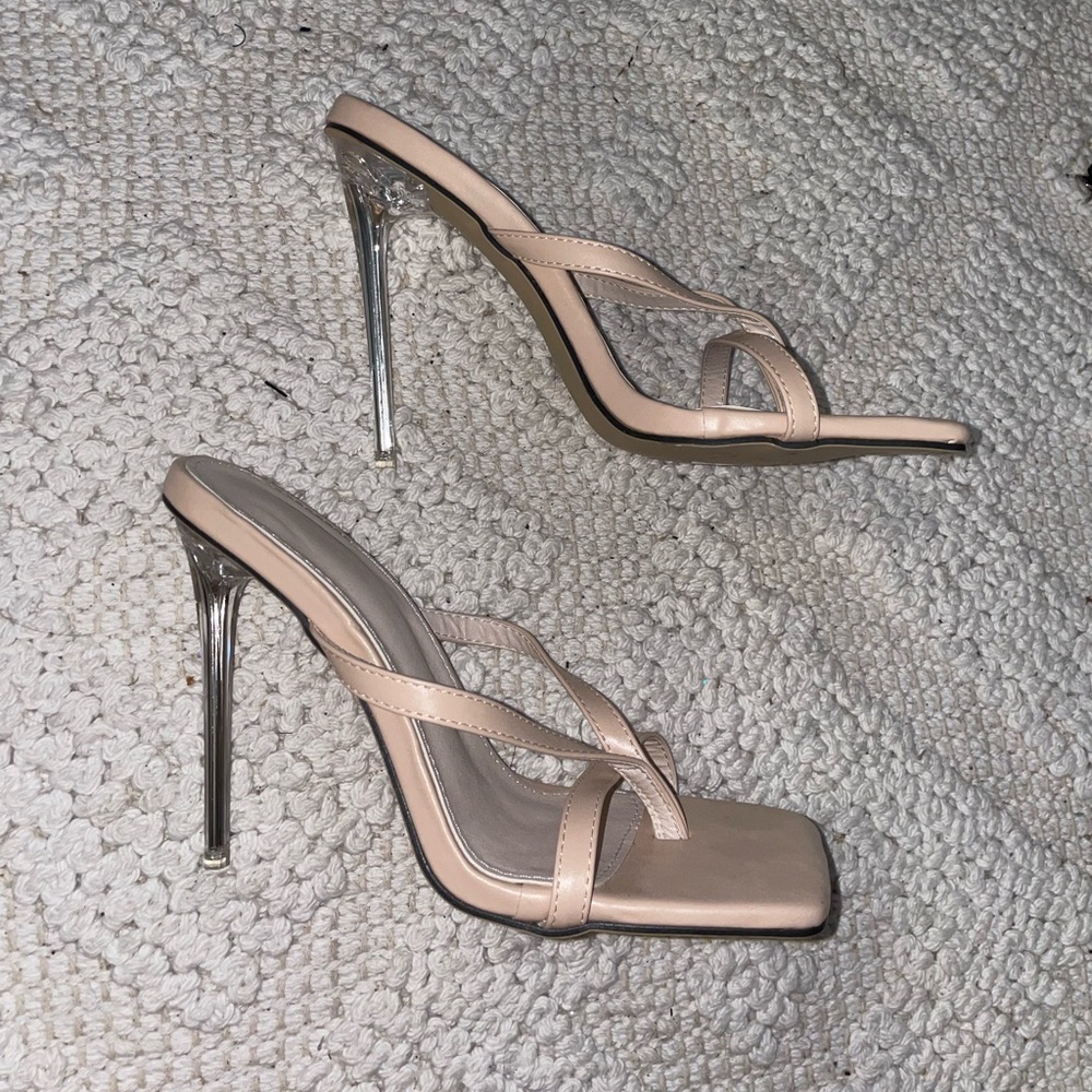 Cream Square Toe‎ Strappy Heeled Mules